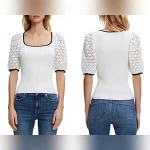 Maje Menta Crochet Sleeve Top